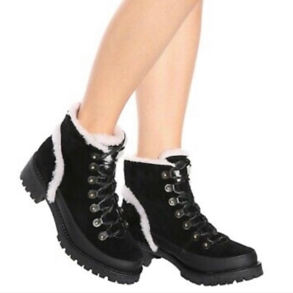 Tory Burch Cooper Suede and Sheep Fur Black Boot Sz8 - Picture 5 of 15